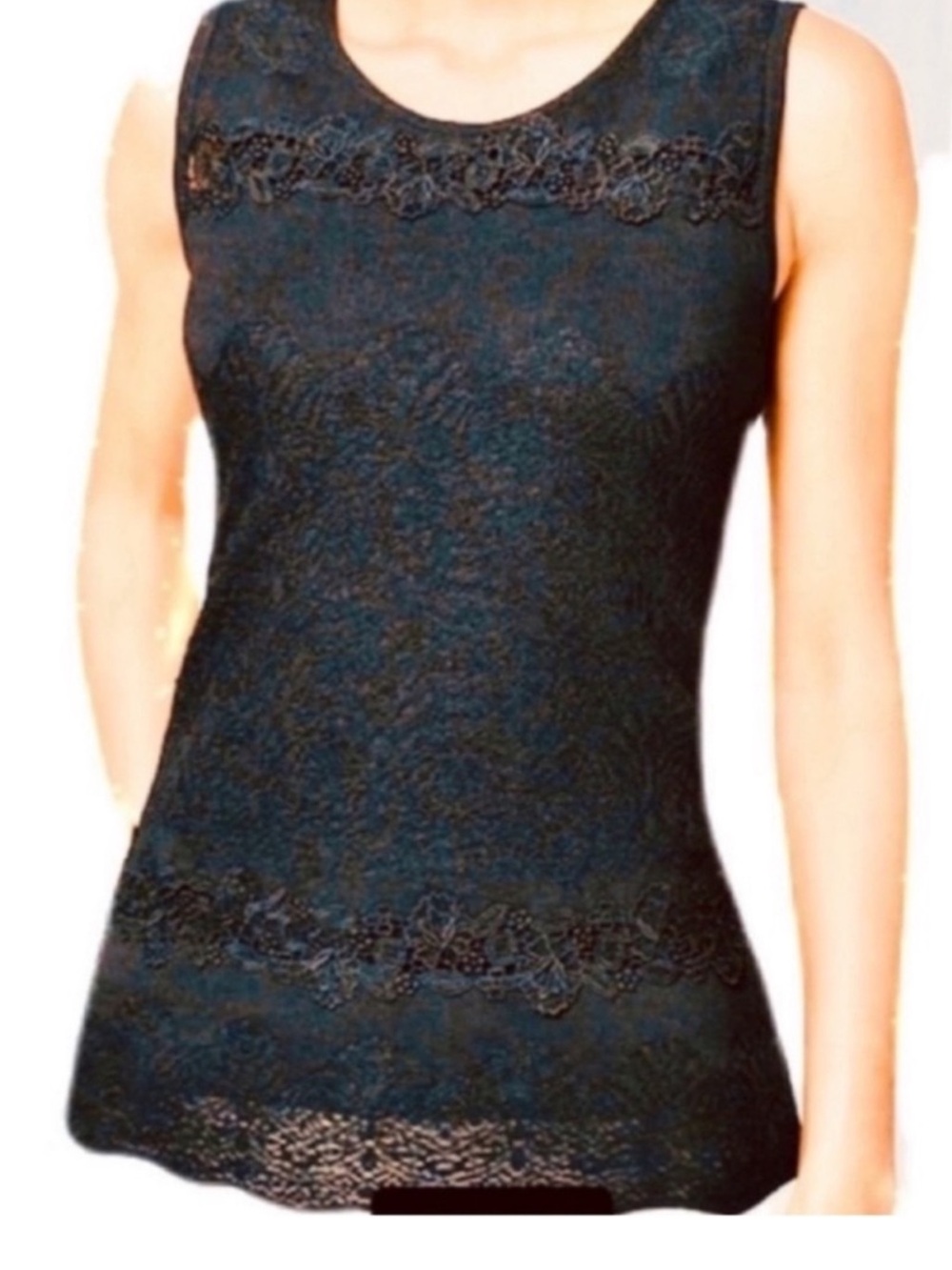 WHBM Crochet Lace Knit Peplum Tank Overlay Top Black Size M